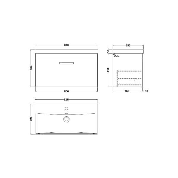 Nuie Athena 1 Drawer Wall Hung Vanity Unit With Basin-3 800mm Wide