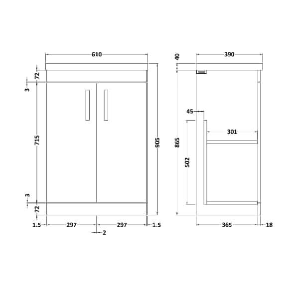 Nuie Athena 2 Door Floorstanding Vanity Unit With Basin-1 600mm Wide