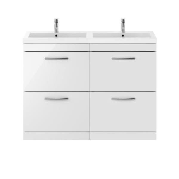 Nuie Athena 4 Drawer Floorstanding Vanity Unit With Double Basin 1200mm Wide