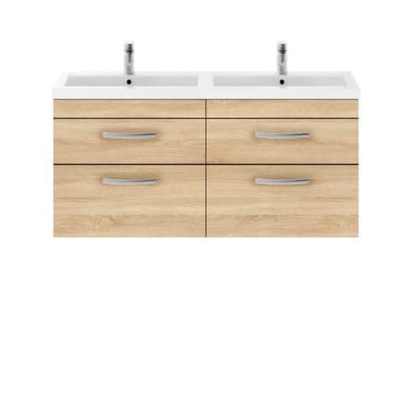 Nuie Athena 4 Drawer Wall Hung Vanity Unit With Double Basin 1200mm Wide