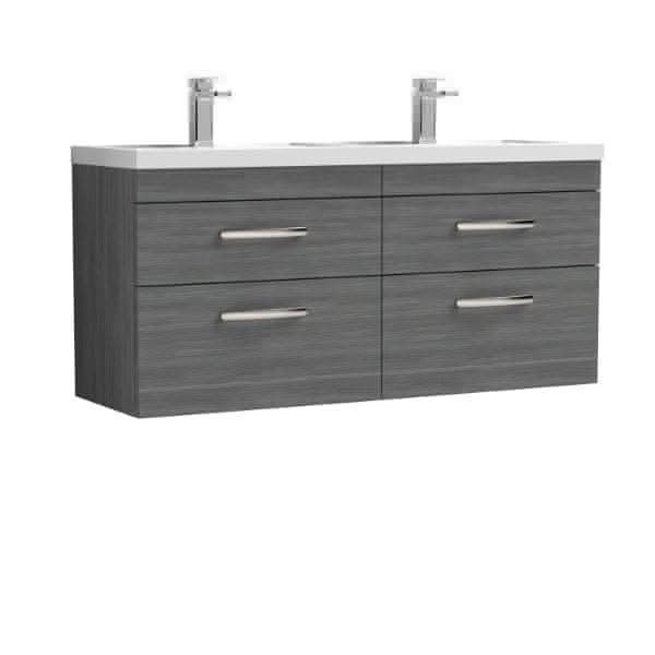 Nuie Athena 4 Drawer Wall Hung Vanity Unit With Double Basin 1200mm Wide