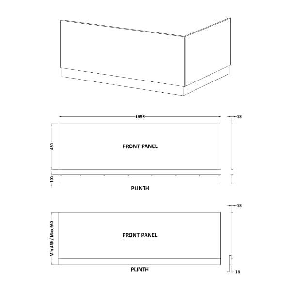 Nuie Blocks Bath Front Panel And Plinth 1700mm x 560mm