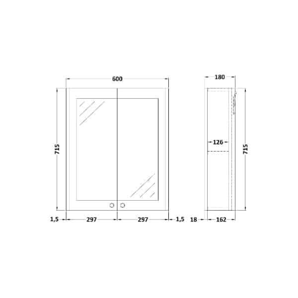 Nuie Classique 2 Door Non Illuminated Mirrored Cabinet 600mm Wide