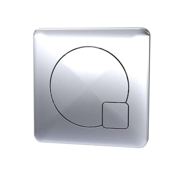 The Nuie Concealed Cistern Dual Flush Button is a modern, square metallic wall switch with a circular dual flush and sleek minimalistic design, ideal for concealed cistern installations.