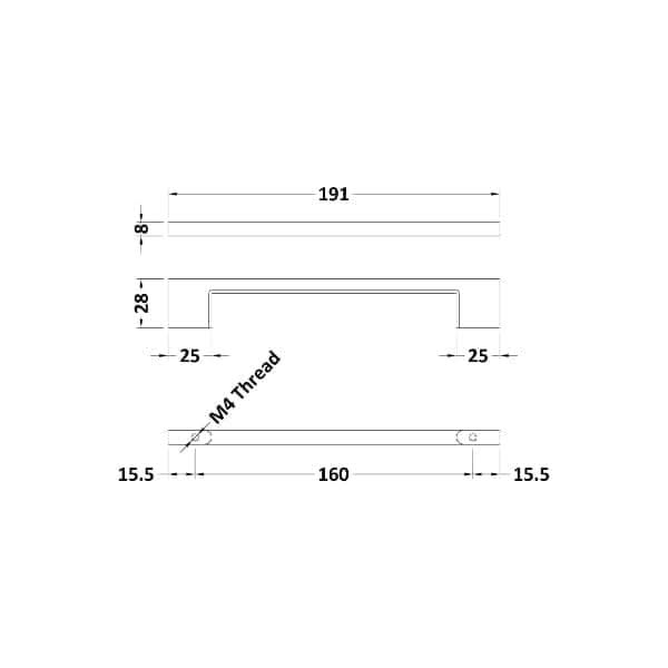 Nuie D Shape Furniture Handle 191mm Wide
