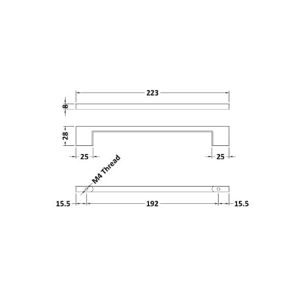 Nuie D Shape Furniture Handle 223mm Wide