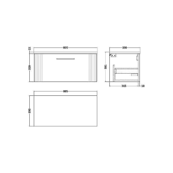 Nuie Deco 1 Drawer Wall Hung Vanity Unit 800mm Wide