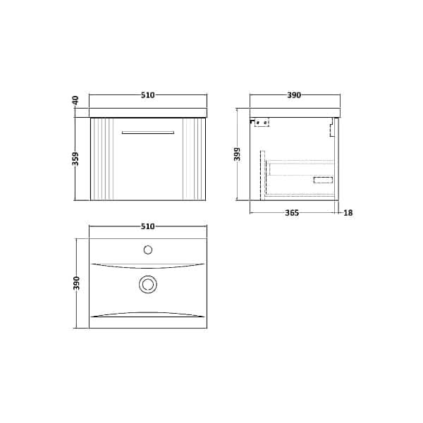 Nuie Deco 1 Drawer Wall Hung Vanity Unit With Basin-1 500mm Wide