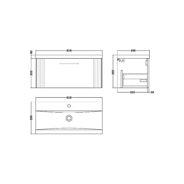Nuie Deco 1 Drawer Wall Hung Vanity Unit With Basin-1 800mm Wide