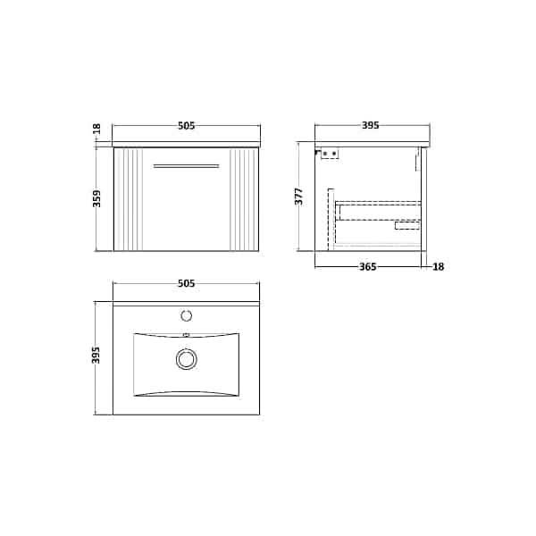 Nuie Deco 1 Drawer Wall Hung Vanity Unit With Basin-2 500mm Wide