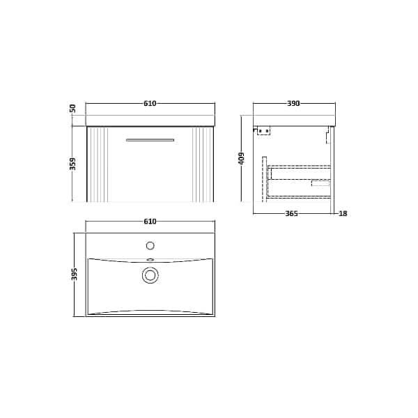 Nuie Deco 1 Drawer Wall Hung Vanity Unit With Basin-3 600mm Wide