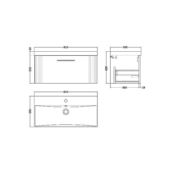 Nuie Deco 1 Drawer Wall Hung Vanity Unit With Basin-3 800mm Wide