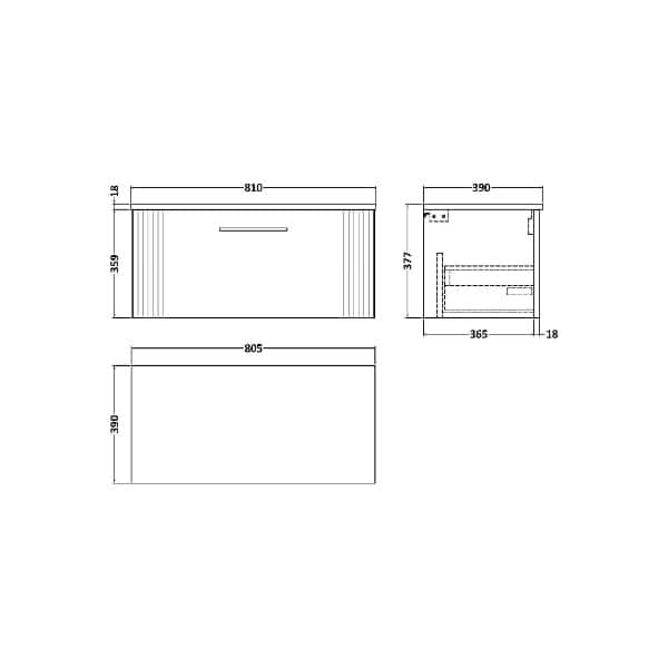 Nuie Deco 1 Drawer Wall Hung Vanity Unit With Worktop 800mm Wide