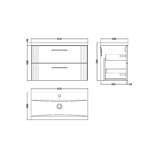 Nuie Deco 2 Drawer Wall Hung Vanity Unit With Basin-1 800mm Wide