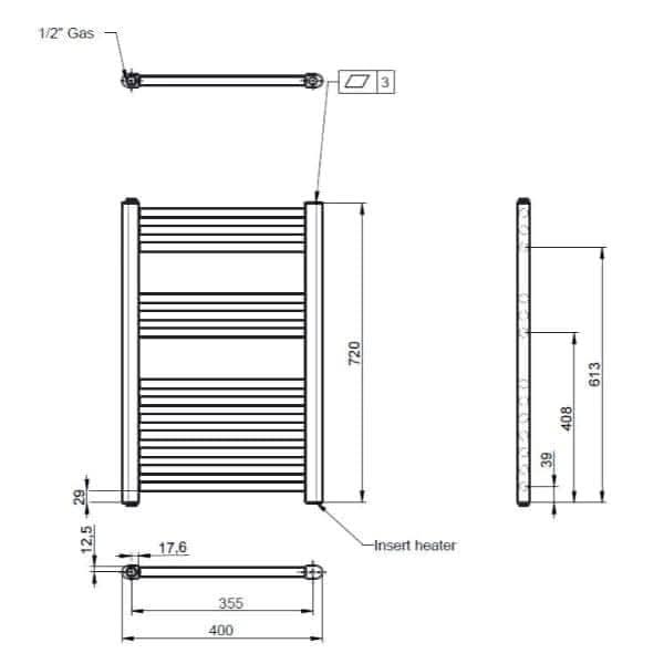 Nuie Water Heated Towel Rail - 720mm x 400mm