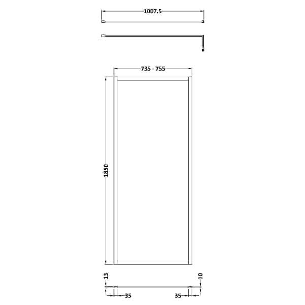 Nuie Full Outer Framed Wetroom Screen with Support Bar