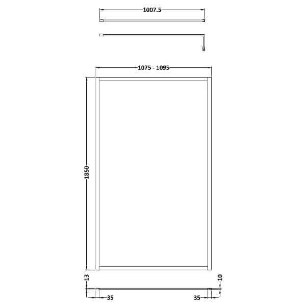 Nuie Full Outer Framed Wetroom Screen with Support Bar