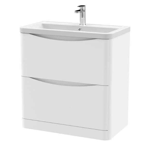 Nuie Lunar 2 Drawer Floorstanding Vanity Unit With Ceramic Basin 800mm Wide