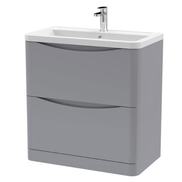 Nuie Lunar 2 Drawer Floorstanding Vanity Unit With Ceramic Basin 800mm Wide