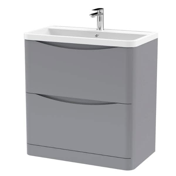 Nuie Lunar 2 Drawer Floorstanding Vanity Unit With Polymarble Basin 800mm Wide