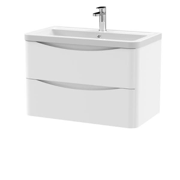 Nuie Lunar 2 Drawer Wall Hung Vanity Unit With Ceramic Basin 800mm Wide