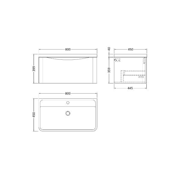 Nuie Lunar 2 Drawer Wall Hung Vanity Unit With Polymarble Basin 800mm Wide