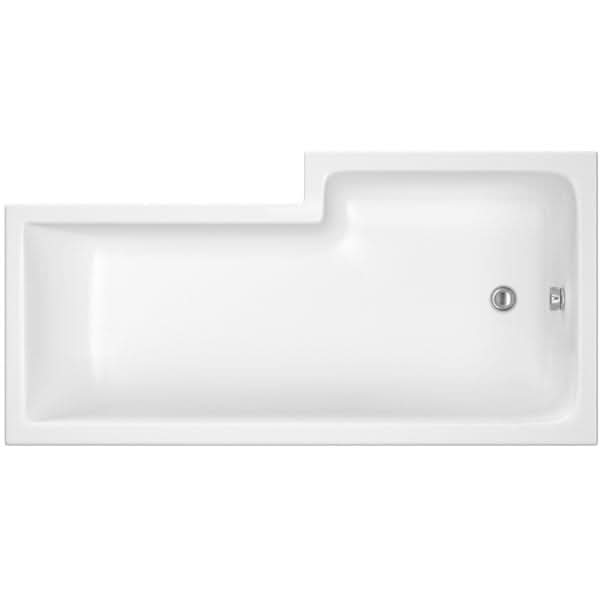 The Nuie Square L Shape Shower Bath - White by Nuie features modern, clean lines, a smooth acrylic finish, and a rectangular design with a wider top section—ideal for contemporary bathrooms.