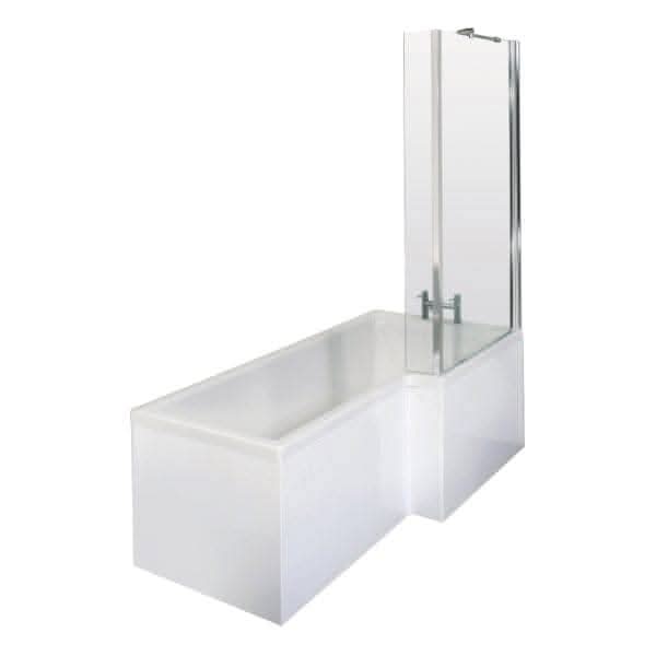 Nuie Square P-Shape Shower Bath With Screen And Front Panel - White