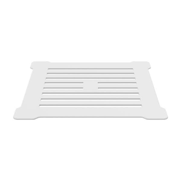 A white, rectangular plastic tray with slotted openings, designed for slimline pearlstone shower trays, is compatible with the Nuie Square Shower Tray Waste by Nuie.