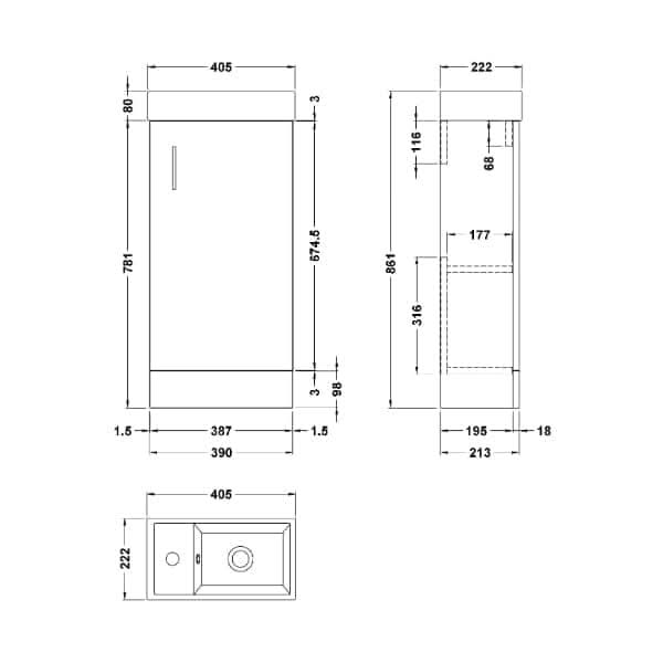Nuie Vault 1 Door Floorstanding Vanity Unit With Basin 400mm Wide