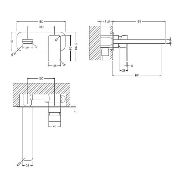 Nuie Windon 2-Hole Wall Mounted Basin Mixer Tap With Plate