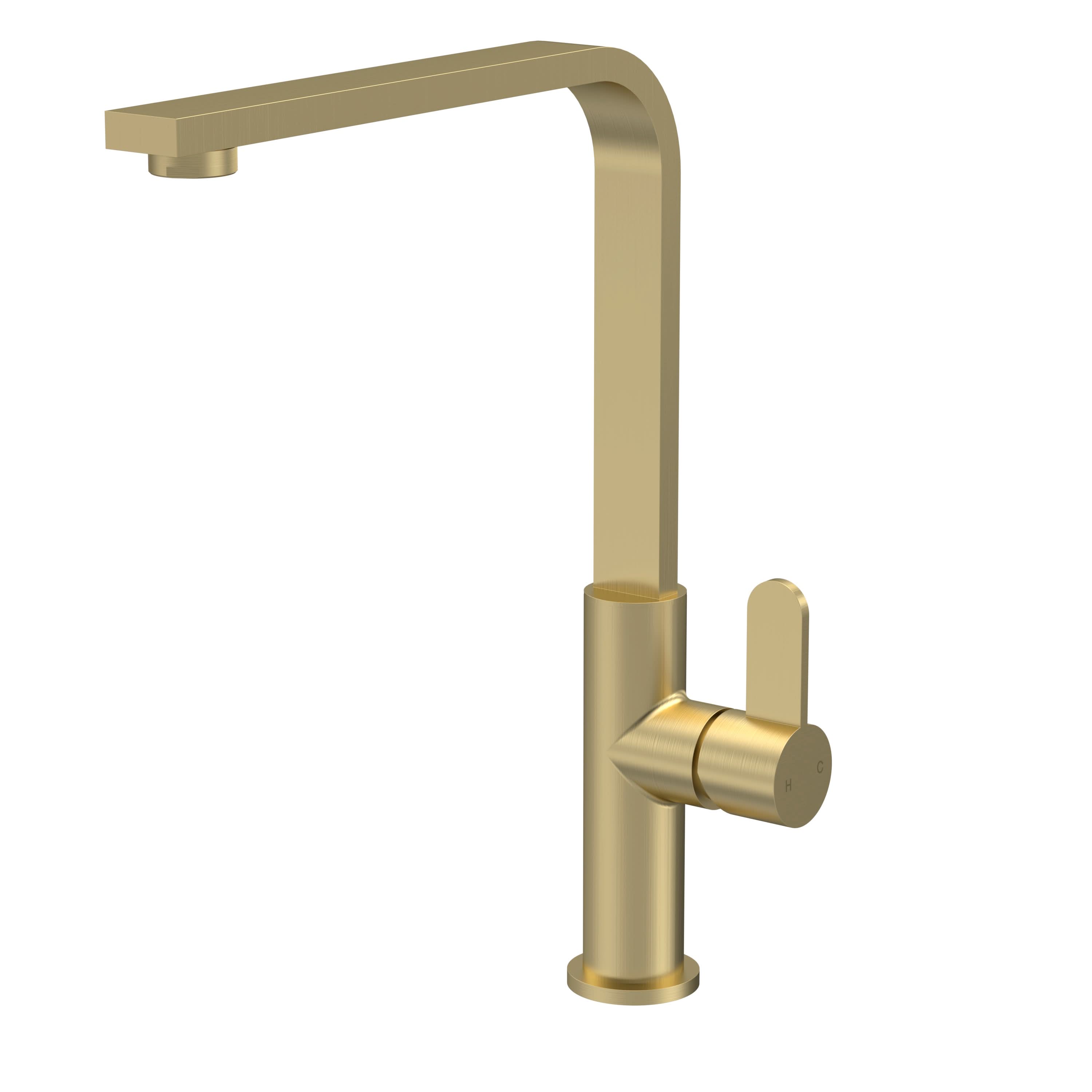 Nuie Churni Mono Single Lever Brushed Brass Kitchen Taps, Deck Mounted Tap Mixer for Kitchen, Best Kitchen Taps Made with High Quality Brass Internals, Taditional Kitchen Sink Taps