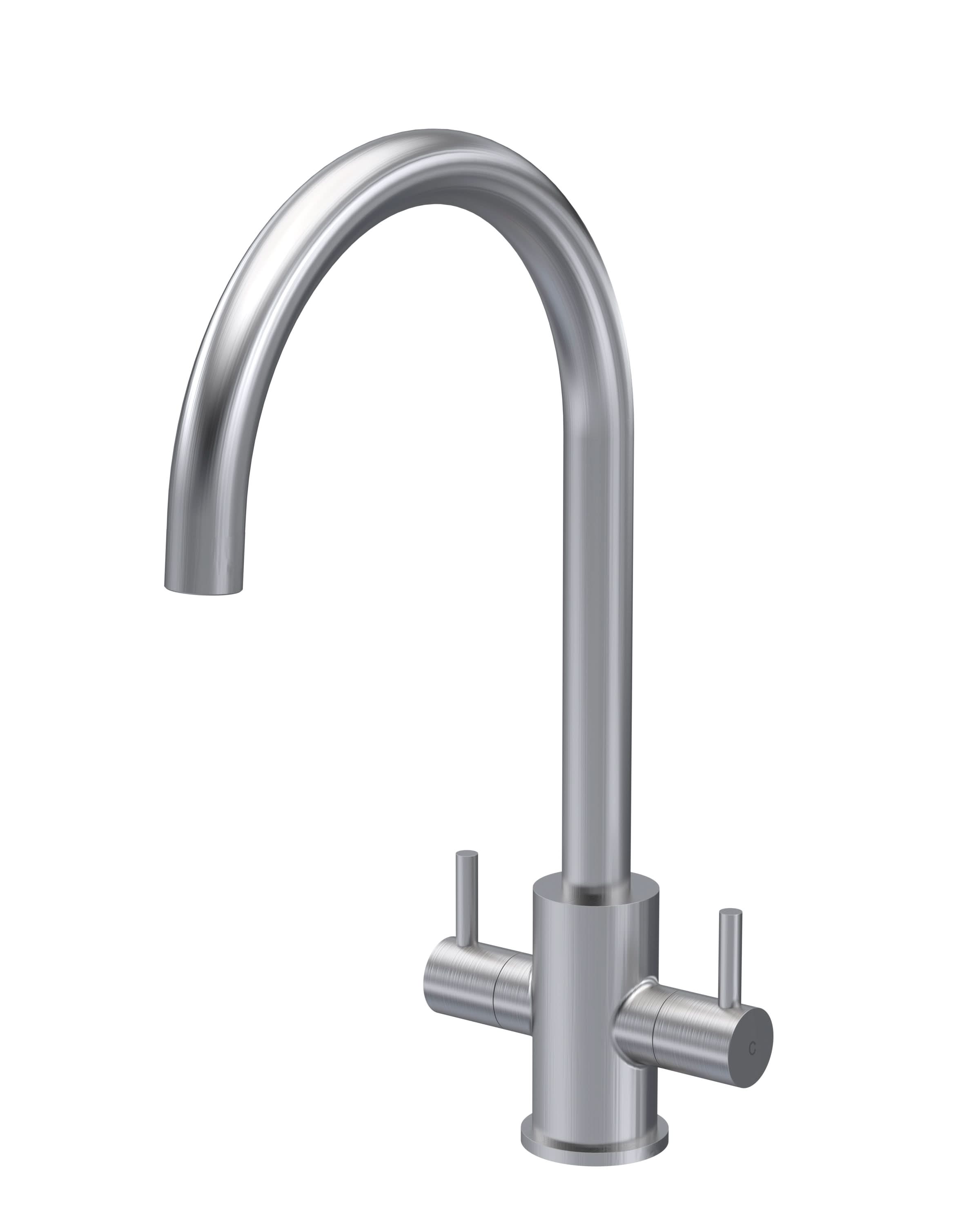 Nuie Lachen Mono Dual Lever Brushed Nickel Kitchen Tap, Deck Mounted Kitchen Sink Taps, Best Traditional Kitchen Taps, Swivel Spout Kitchen Sink Mixer Tap