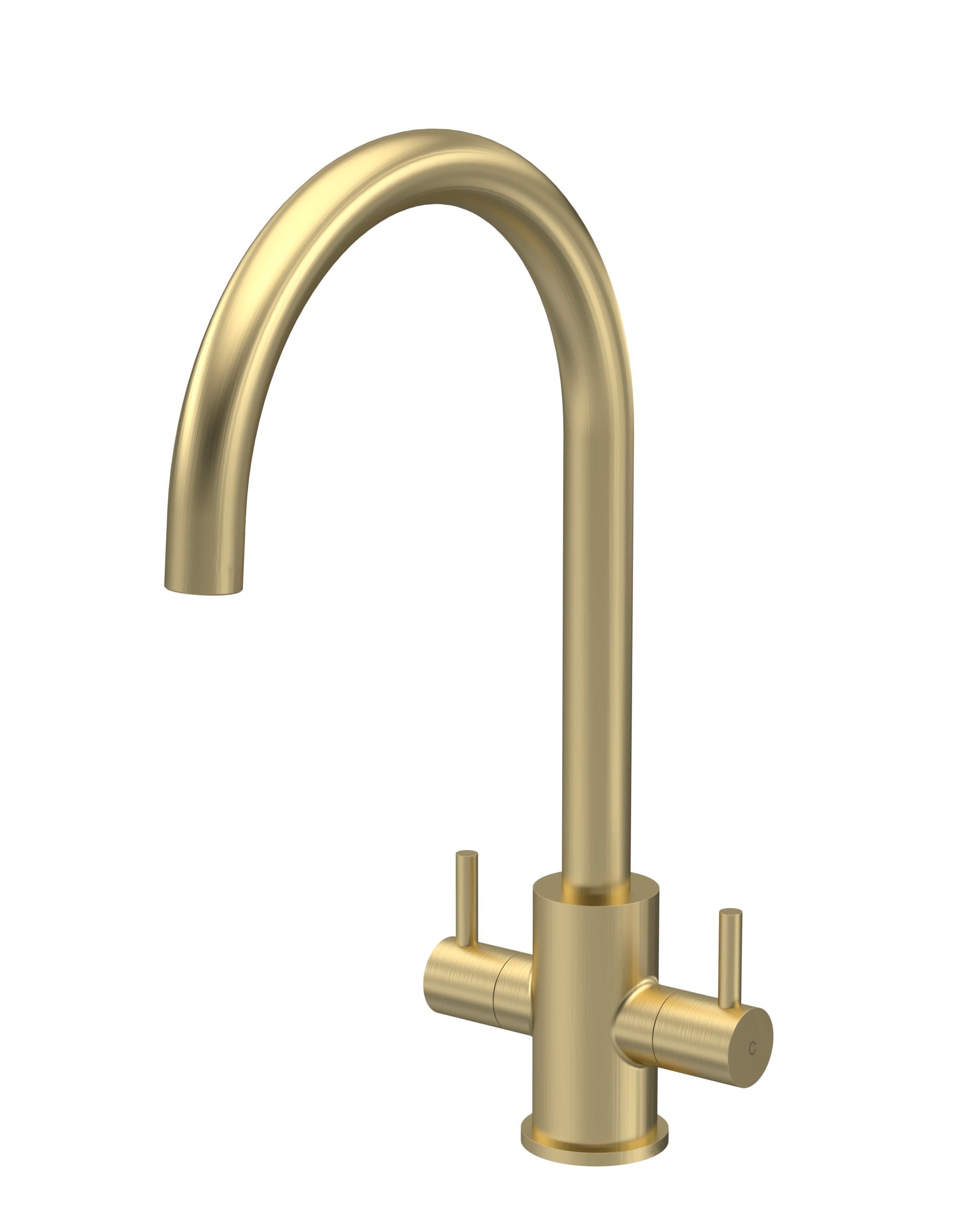 Nuie Lachen Mono Dual Lever Brushed Brass Kitchen Tap, Deck Mounted Kitchen Sink Taps, Best Traditional Kitchen Taps, Swivel Spout Kitchen Sink Mixer Tap