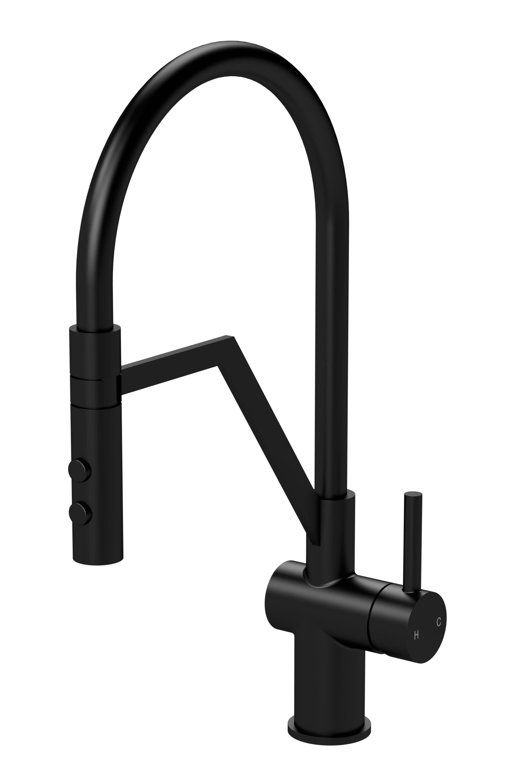 Nuie Ravi Mono Single Lever Matt Black Finished Kitchen Sink Taps With Pop-Up Waste, Deck Mounted Swivel Spout Kitchen Taps, Traditional Design Best Kitchen Taps