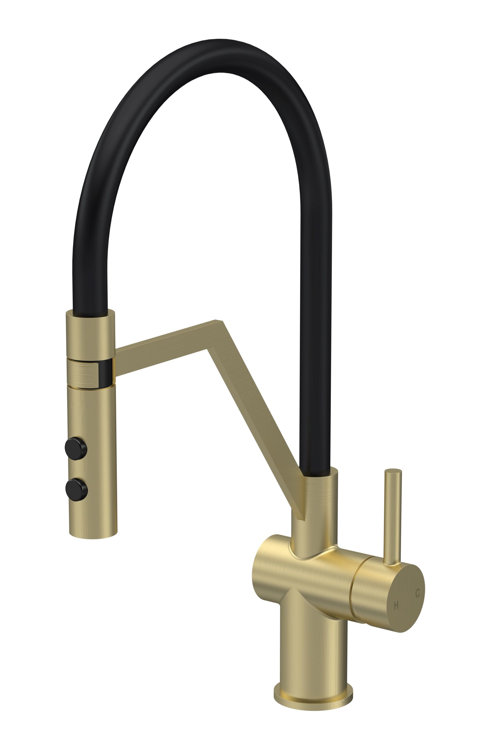 Nuie Ravi Mono Single Lever Brushed Brass Finished Kitchen Sink Taps With Pop-Up Waste, Deck Mounted Swivel Spout Kitchen Taps, Traditional Design Best Kitchen Taps