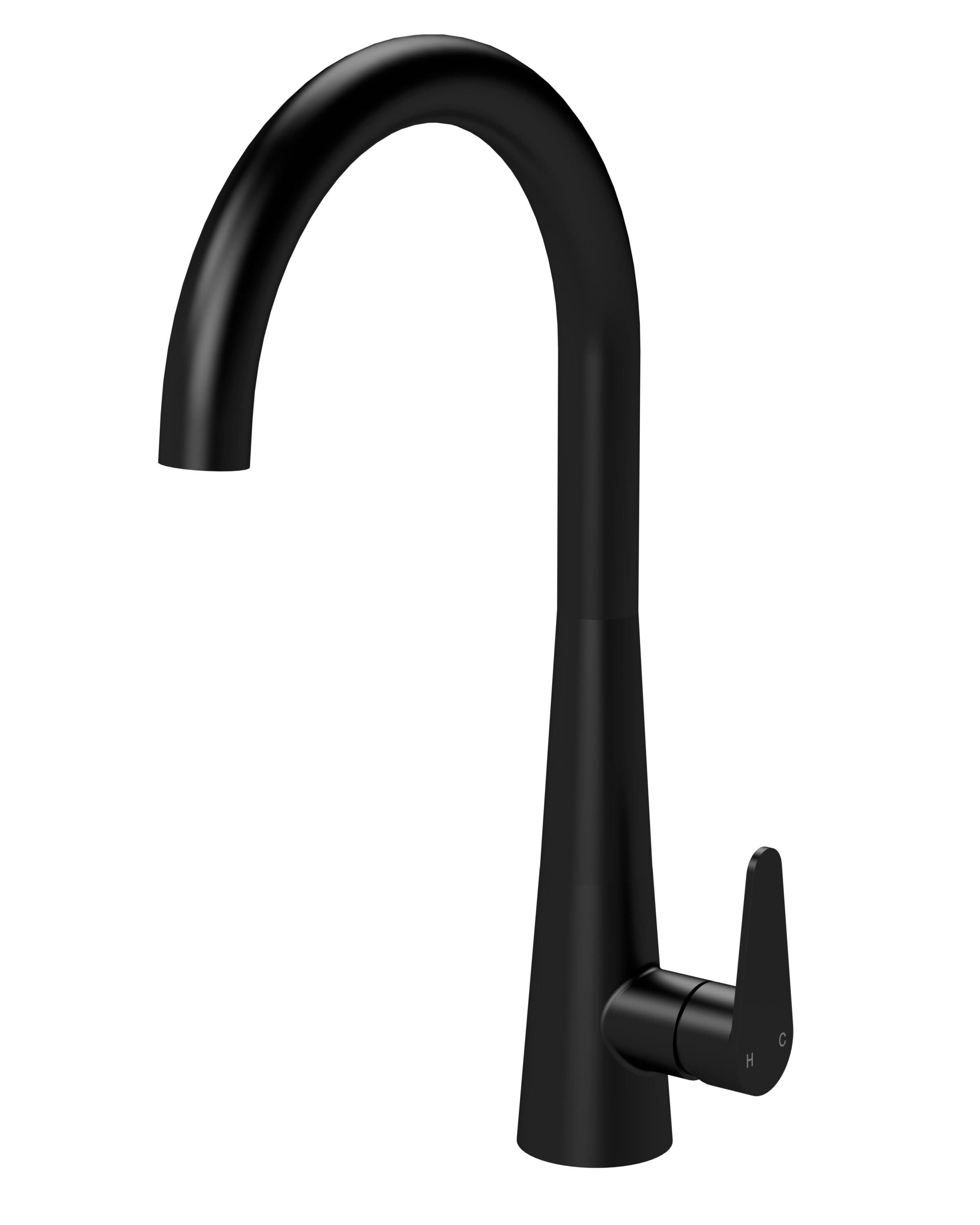 Nuie Sameer Mono Single Lever Matt Black Finished Kitchen Sink Taps, Deck Mounted Swivel Spout Kitchen Taps with Pop-Up Waste, Traditional Design Best Kitchen Taps