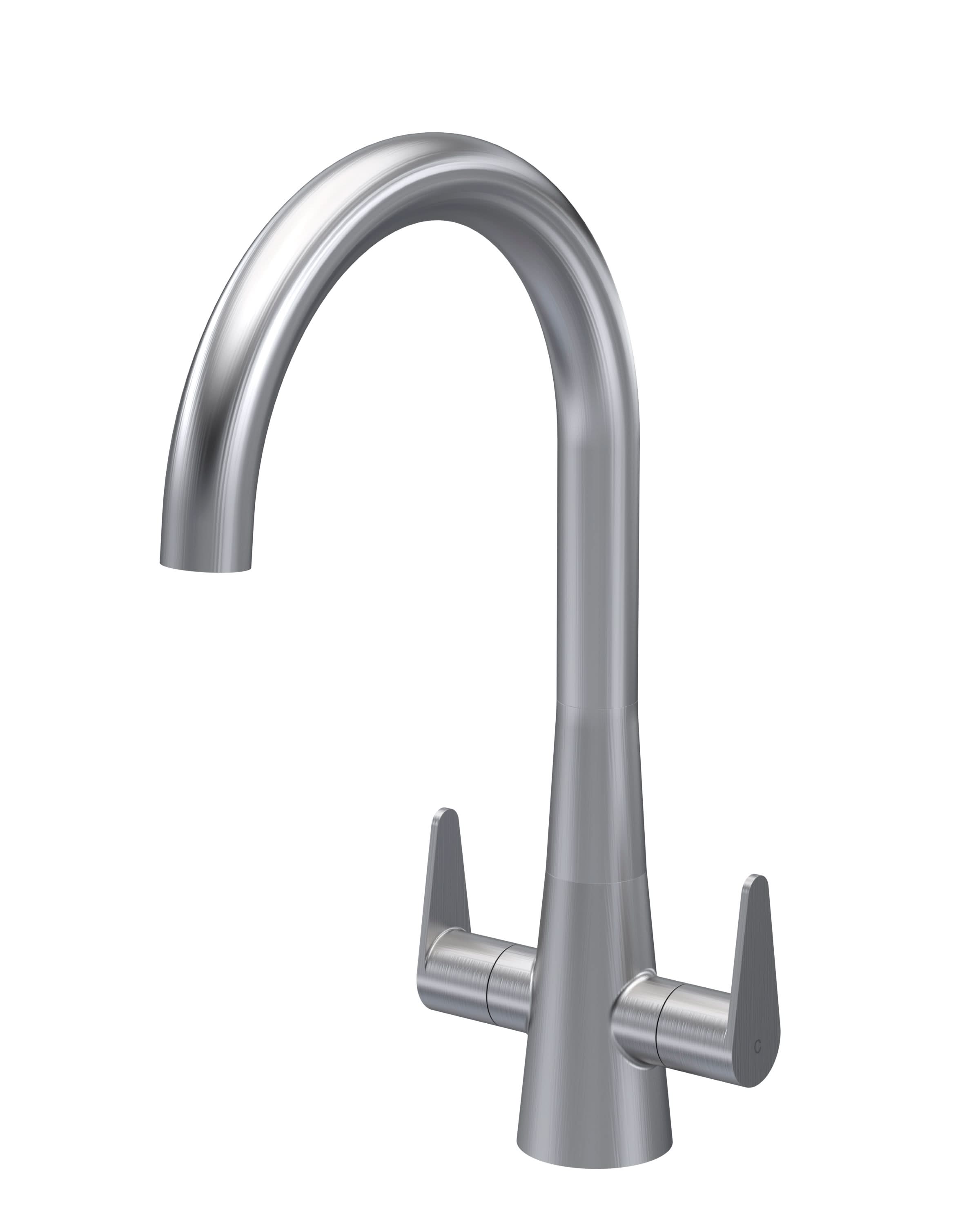 Nuie Sameer Mono Dual Lever Brushed Nickel Finished Kitchen Sink Taps, Deck Mounted Swivel Spout Kitchen Taps with Pop-Up Waste, Traditional Design Best Kitchen Taps
