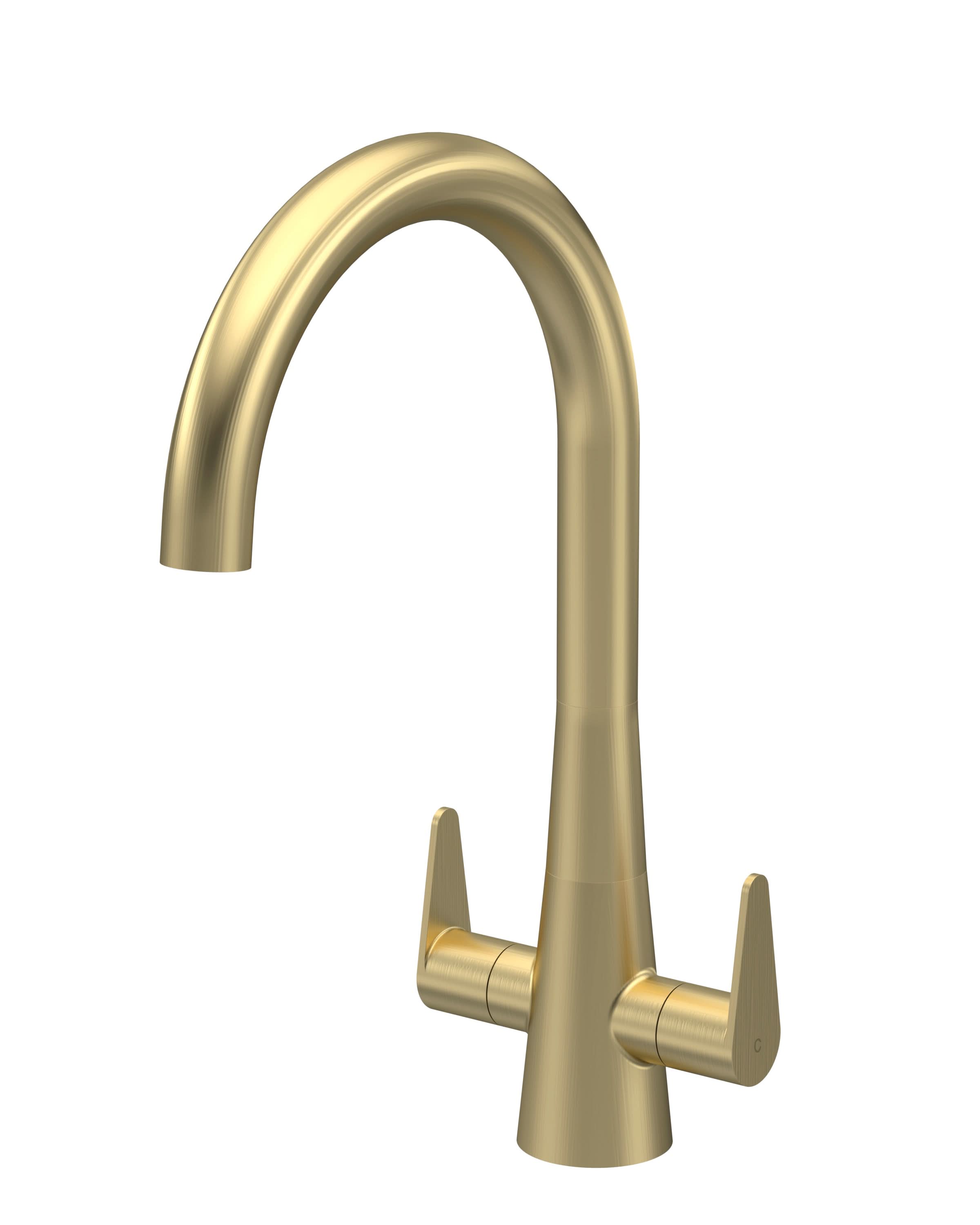 Nuie Sameer Mono Dual Lever Brushed Brass Finished Kitchen Sink Taps, Deck Mounted Swivel Spout Kitchen Taps with Pop-Up Waste, Traditional Design Best Kitchen Taps
