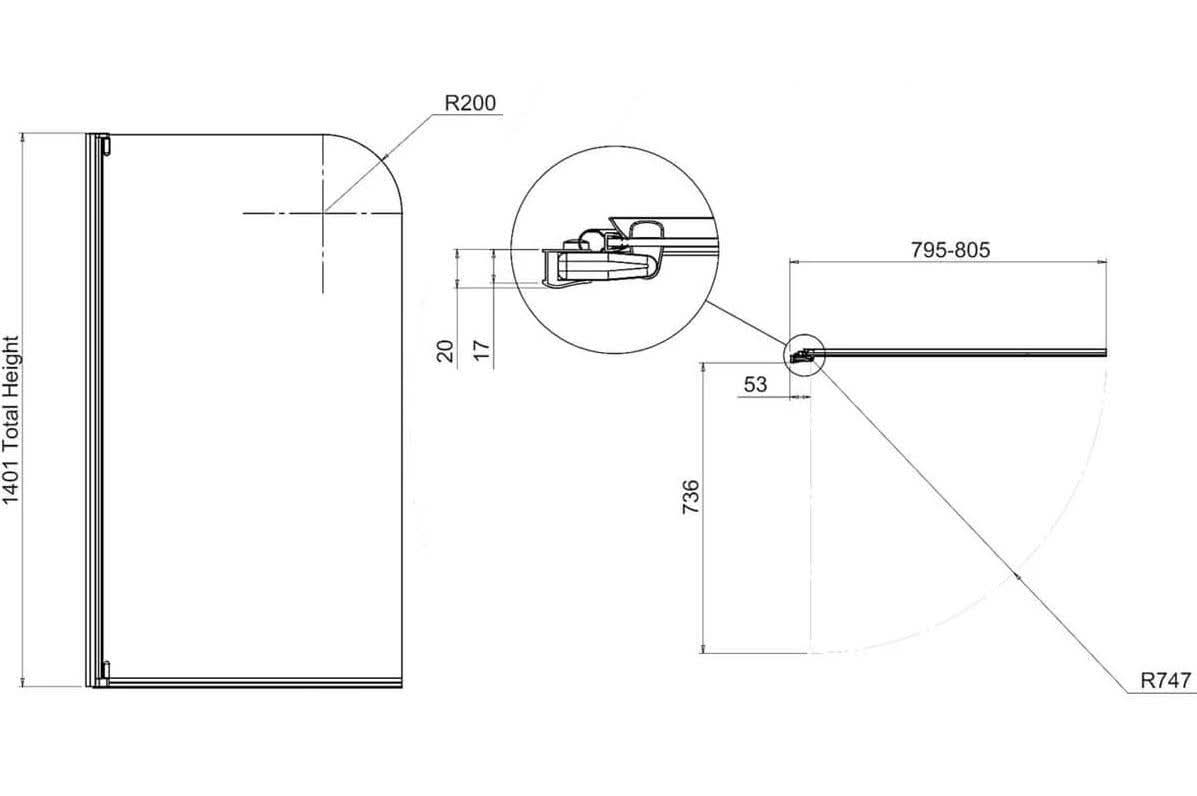 AQUALUX 4 Silver Half Frame Radius Bath Screen - 800mm