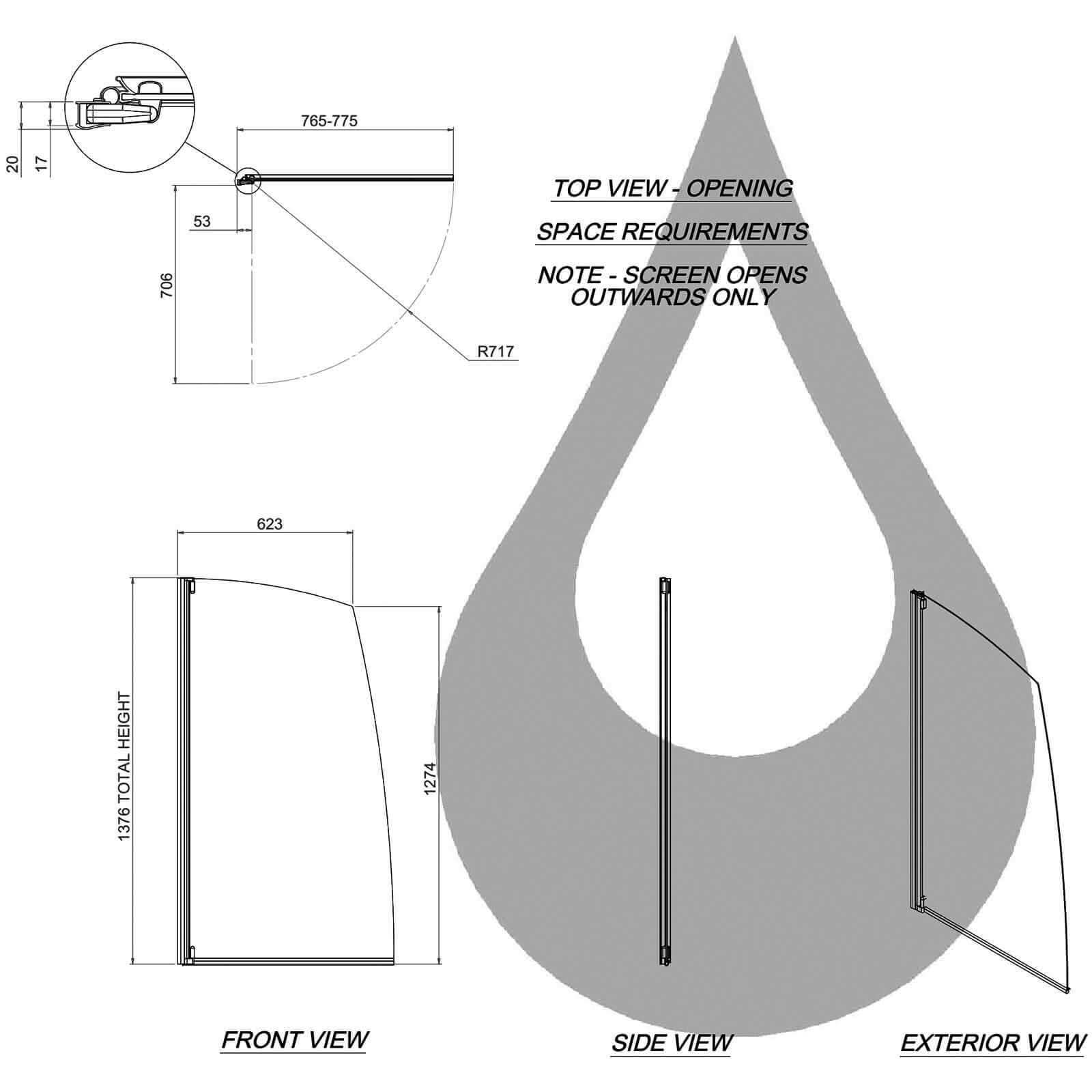 AQUALUX 4 Silver Sail Bath Screen - 750mm