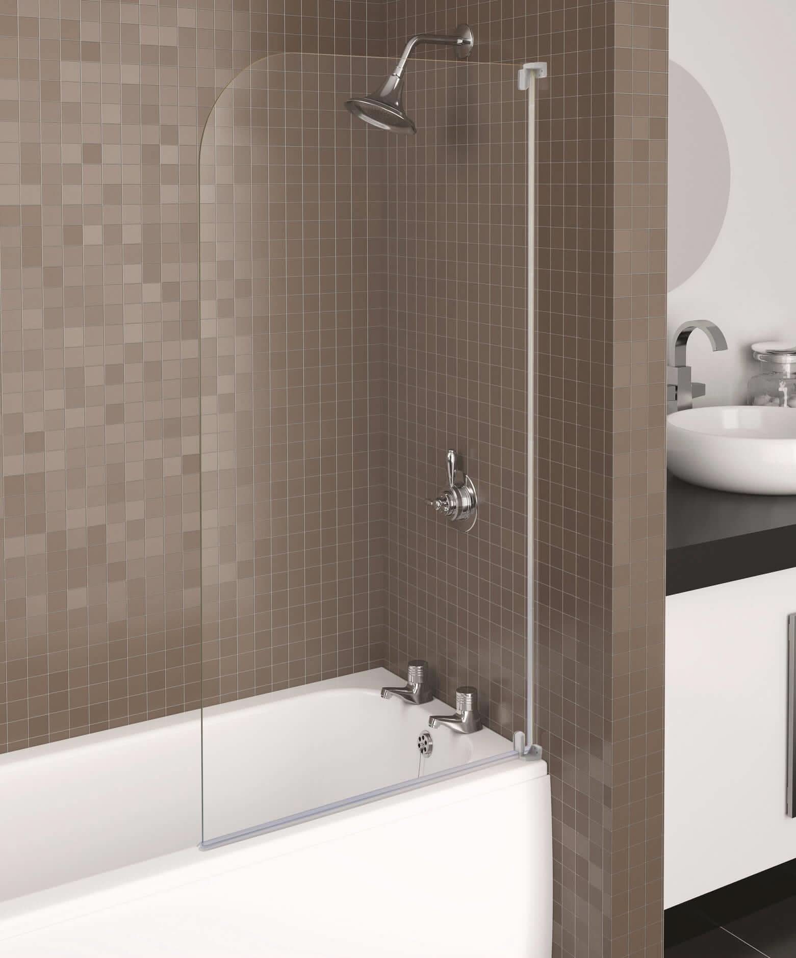 AQUALUX 3 Polished Silver Half Frame Radius Bath Screen - 750mm