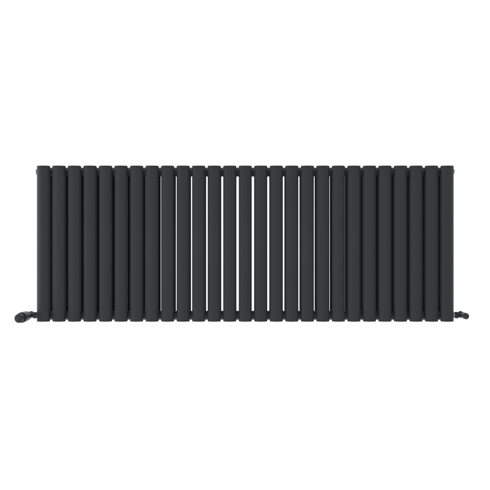 iBathUK Strata Horizontal Double Panel Oval Radiator, Wall Mounted Designer Radiator, High Heat Output, Matt Anthracite, 600 x 1440mm