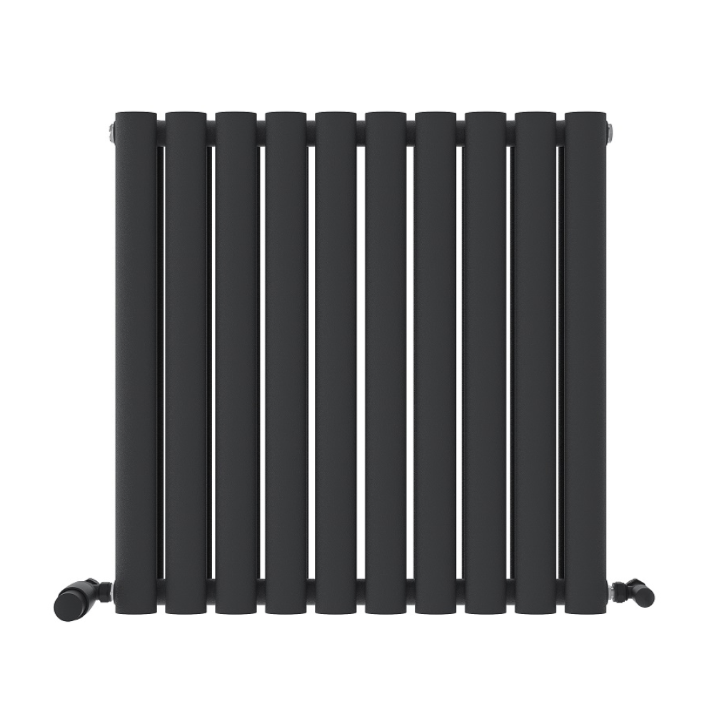 iBathUK Strata Horizontal Double Panel Oval Radiator, Wall Mounted Designer Radiator, High Heat Output, Matt Anthracite, 600 x 1440mm
