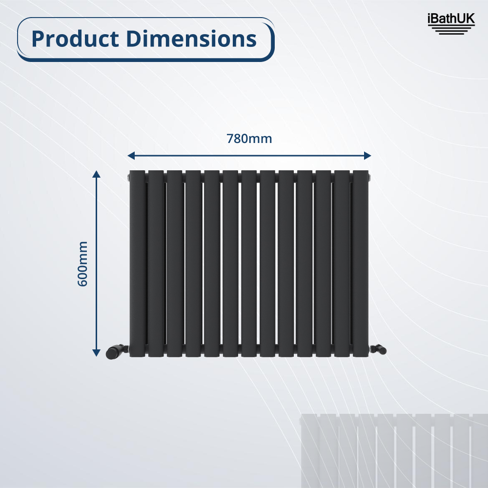 iBathUK Strata Horizontal Double Panel Oval Radiator, Wall Mounted Designer Radiator, High Heat Output, Matt Anthracite, 600 x 1440mm