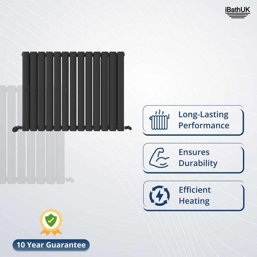 iBathUK Strata Horizontal Double Panel Oval Radiator, Wall Mounted Designer Radiator, High Heat Output, Matt Anthracite, 600 x 1440mm