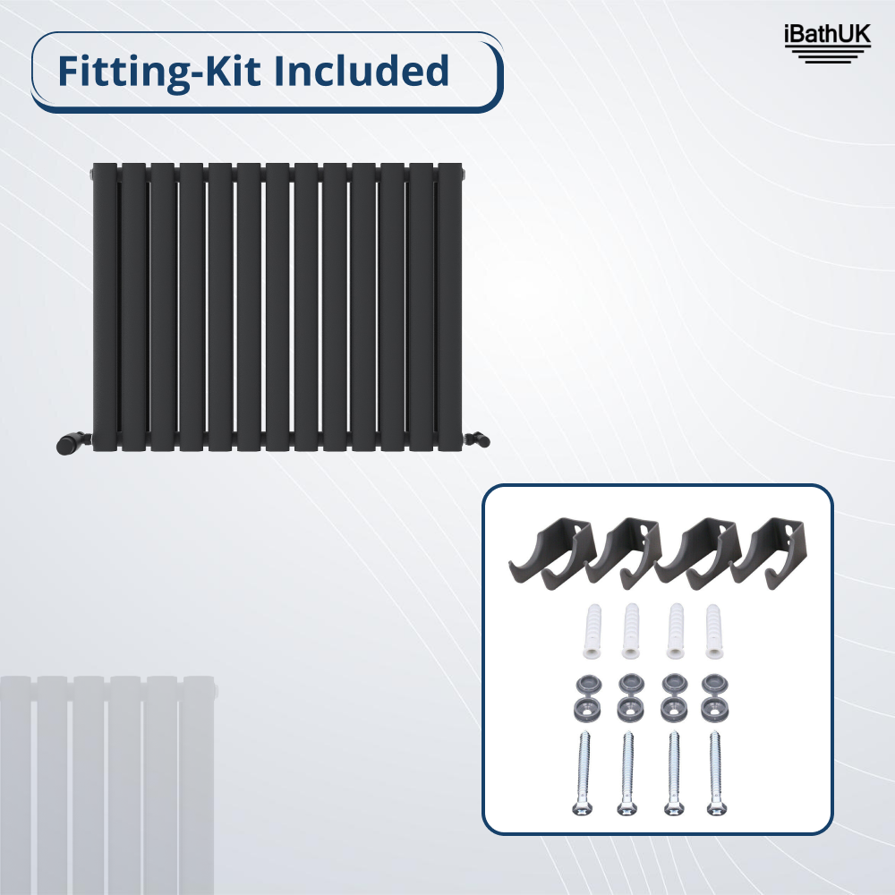 iBathUK Strata Horizontal Double Panel Oval Radiator, Wall Mounted Designer Radiator, High Heat Output, Matt Anthracite, 600 x 1440mm