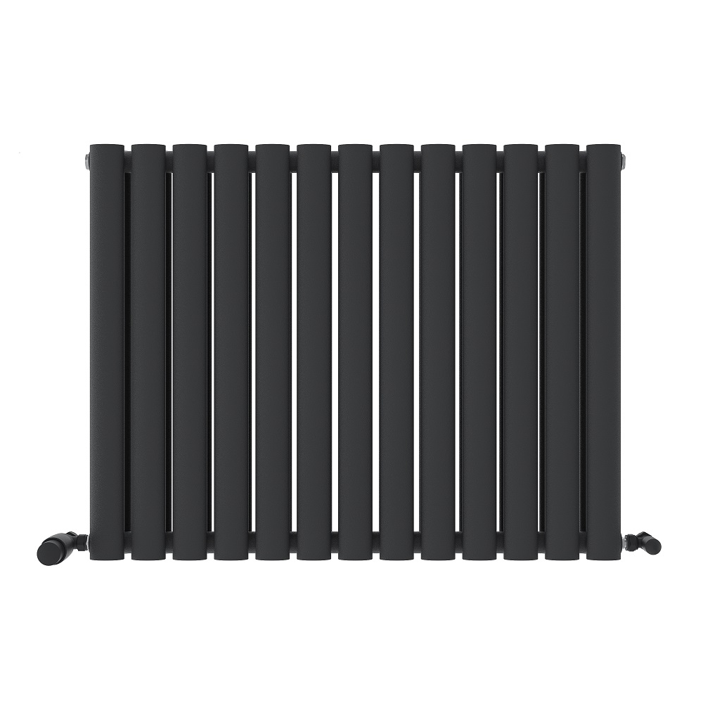 iBathUK Strata Horizontal Double Panel Oval Radiator, Wall Mounted Designer Radiator, High Heat Output, Matt Anthracite, 600 x 1440mm
