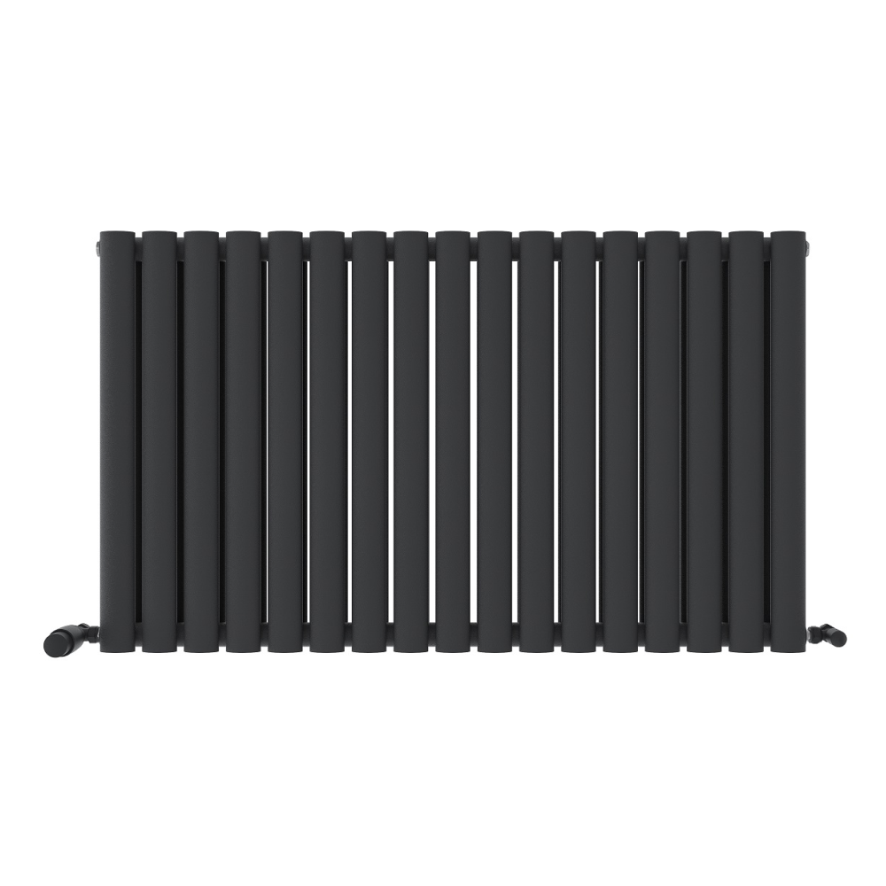 iBathUK Strata Horizontal Double Panel Oval Radiator, Wall Mounted Designer Radiator, High Heat Output, Matt Anthracite, 600 x 1440mm