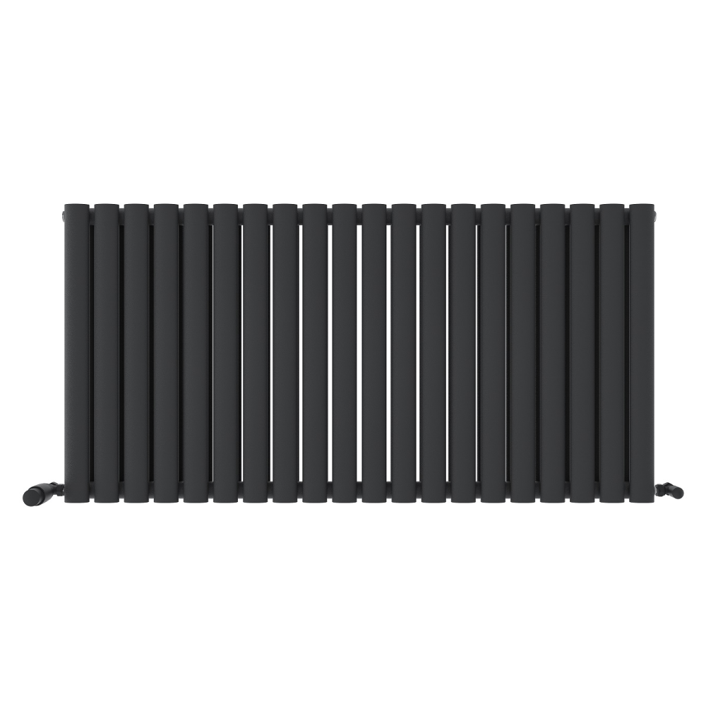 iBathUK Strata Horizontal Double Panel Oval Radiator, Wall Mounted Designer Radiator, High Heat Output, Matt Anthracite, 600 x 1440mm